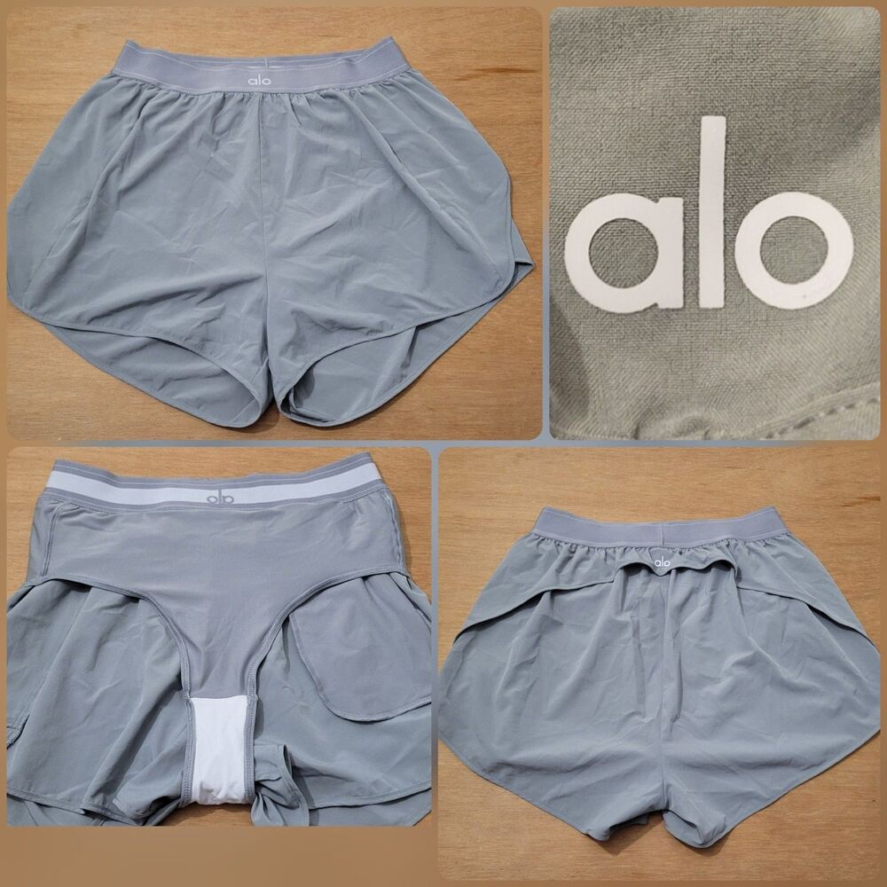 ALO Yoga Women's Athletic Running Shorts in Light Gray-Blue